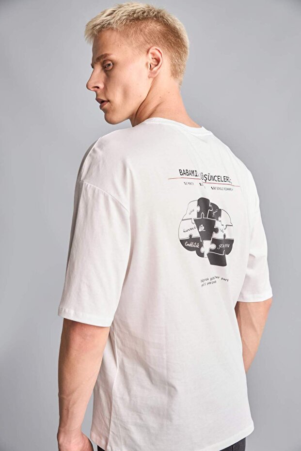 100% Cotton Boxy Fit Back Printed Short Sleeve Ecru T-Shirt H8473Ax26Hs