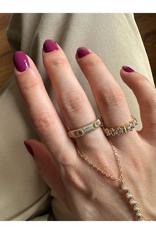 Pink Dot Detailed 2-Piece Ring Set - 1