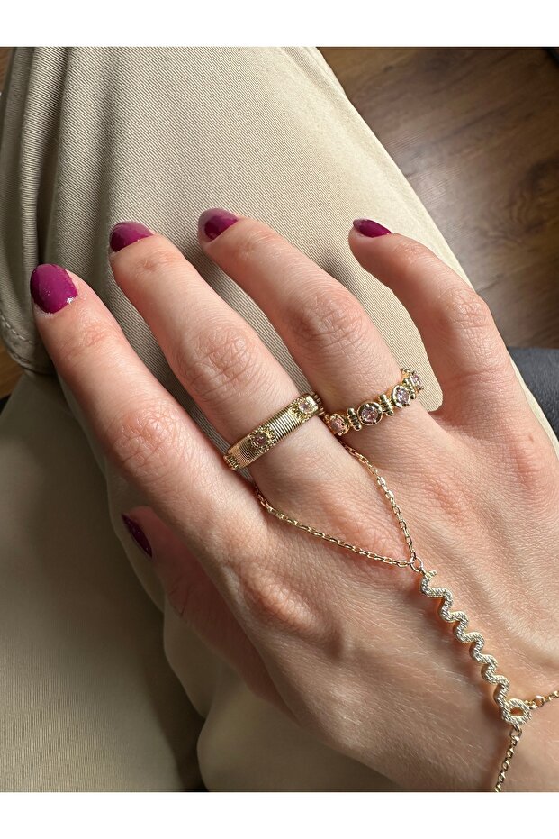 Pink Dot Detailed 2-Piece Ring Set - 2