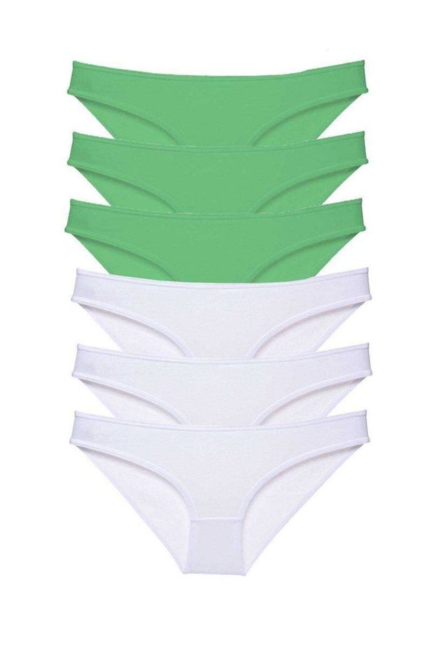 6 Pieces Eco Set Lycra Women's Slip Panties Green White