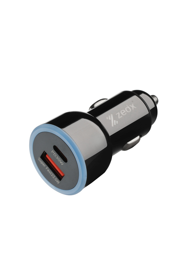 ZE-01 52.5W Fast Car Charger, Dual Port USB-C 30W PD & USB-A 22.5W Supercharge, High Speed Cigarette Lighter Adapter