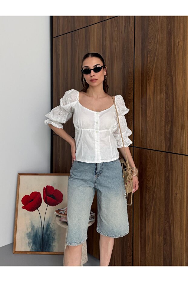Women's White Embroidered Summer Shirt