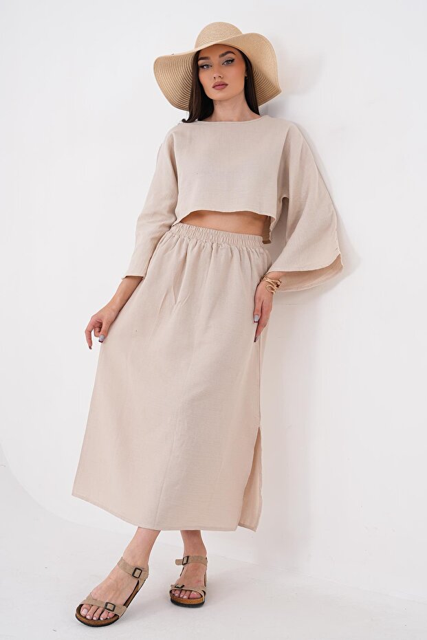 Women's Long Skirt Long Sleeve Muslin Set - 260046