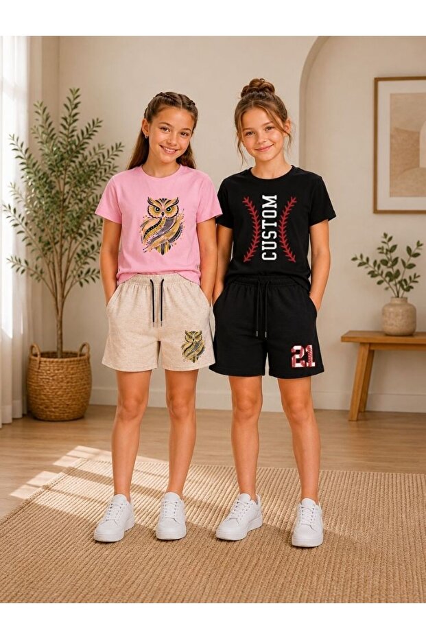 Busekids Girl's Printed Shorts 2-Piece Set | 4 Piece Casual Combination Set
