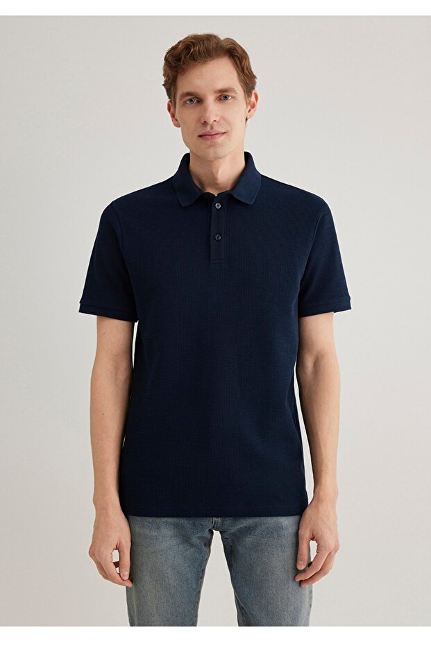 Polo Collar Waffle Textured Fabric Slim Fit T-Shirt.