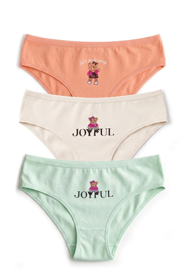 Girl's 3-Piece Cotton Underwear with Printed Comfort-Focused Design (8823-3)