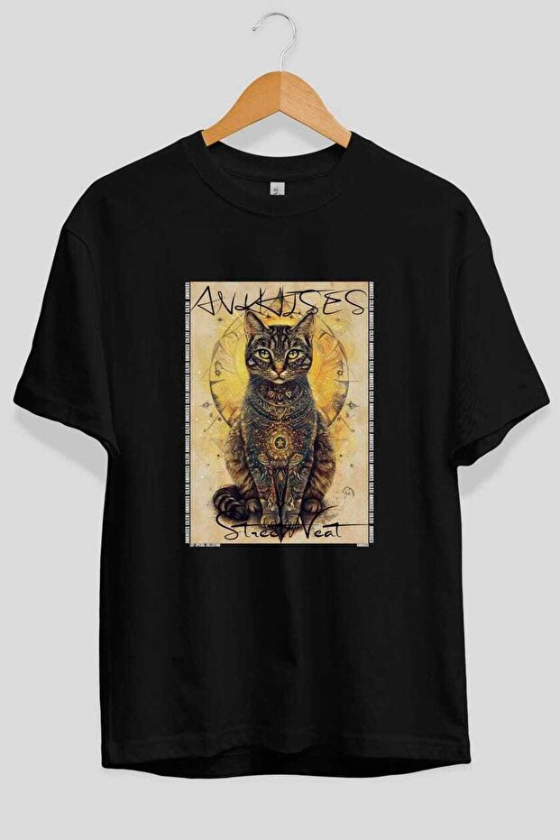 For the Love of Cats 97 Front Cat Printed Black Oversize T-Shirt 100% Cotton Unisex Cat Lover Premium Design