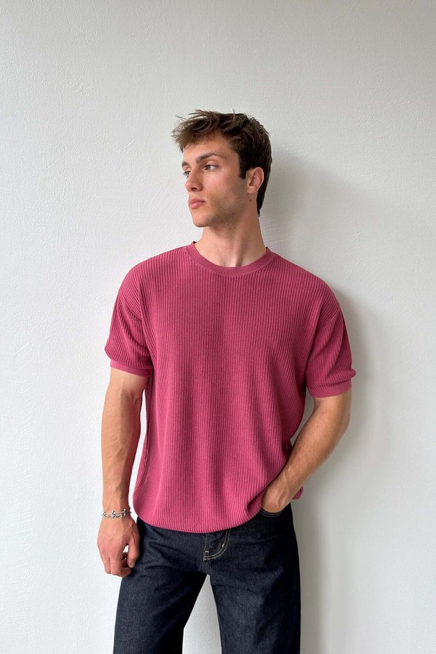 Ribbed Knitted Knitwear T-Shirt