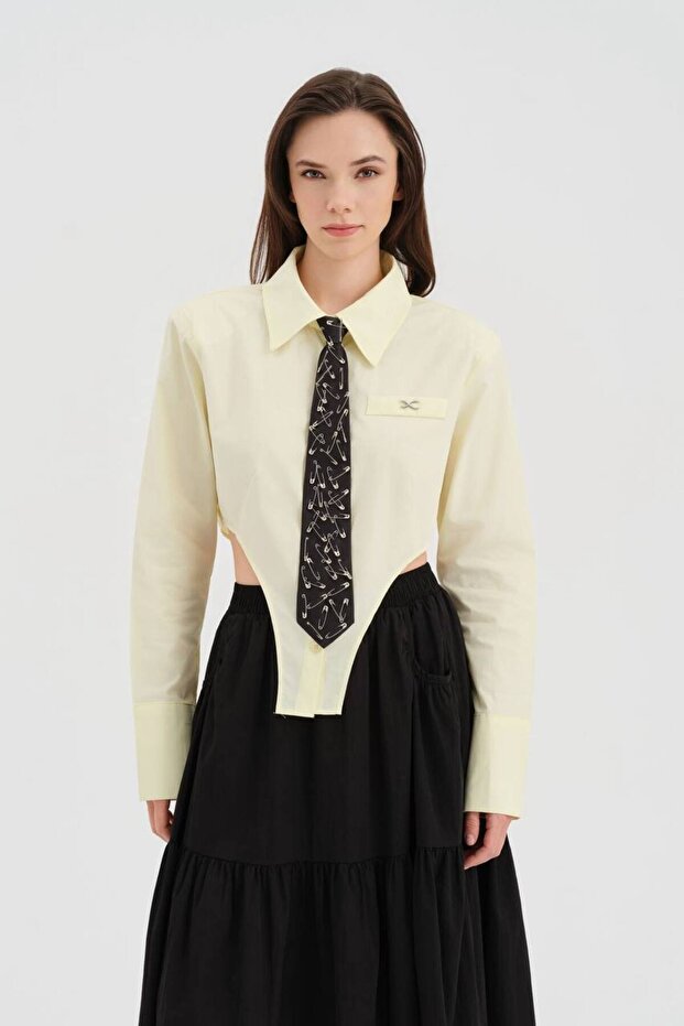 Women's Tie Detailed Open-Side Design Shirt
