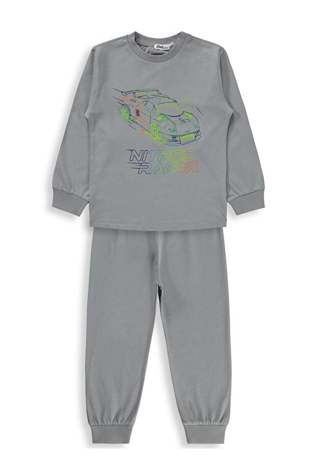 Car Printed Pajama Set for 2-5 Years Old - Gray