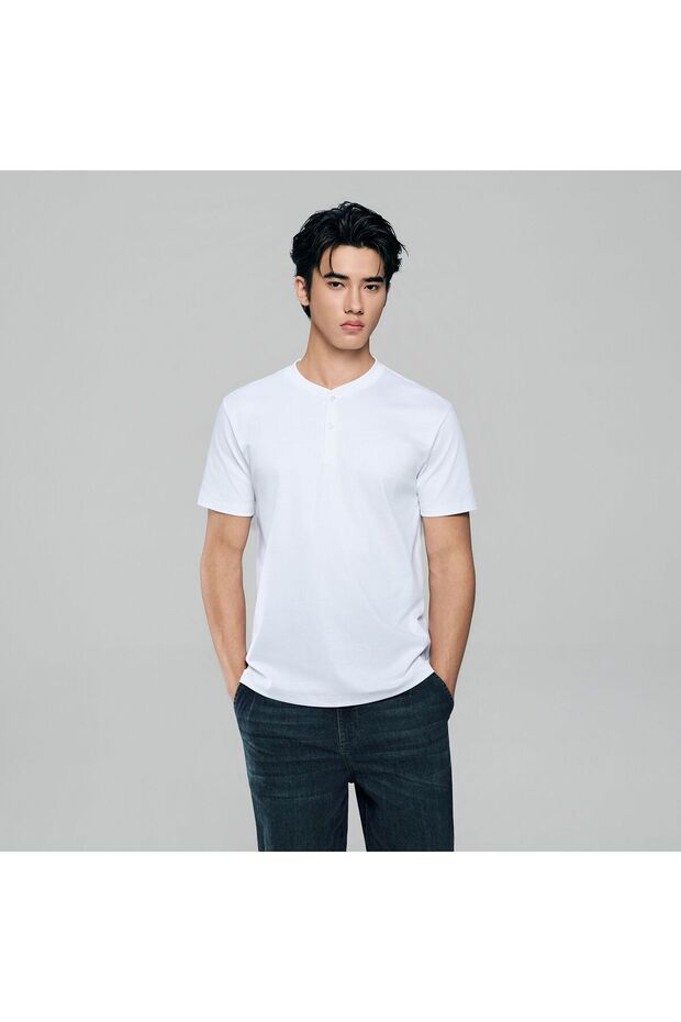 Men Slim Liquid Touch Cotton Henley Tee