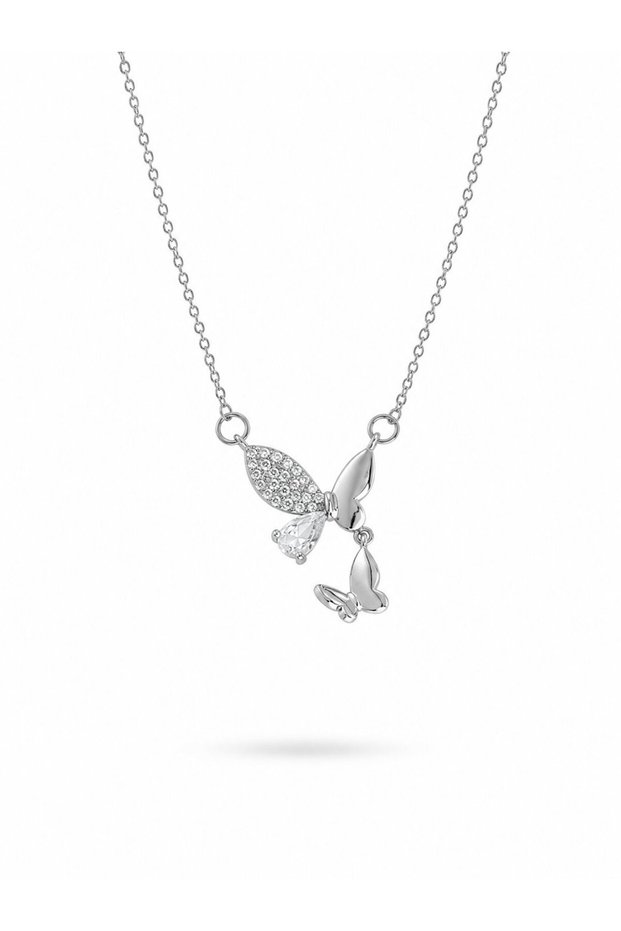 316L Steel Chain Silver Color Butterfly Model Zircon Stone Women's Necklace
