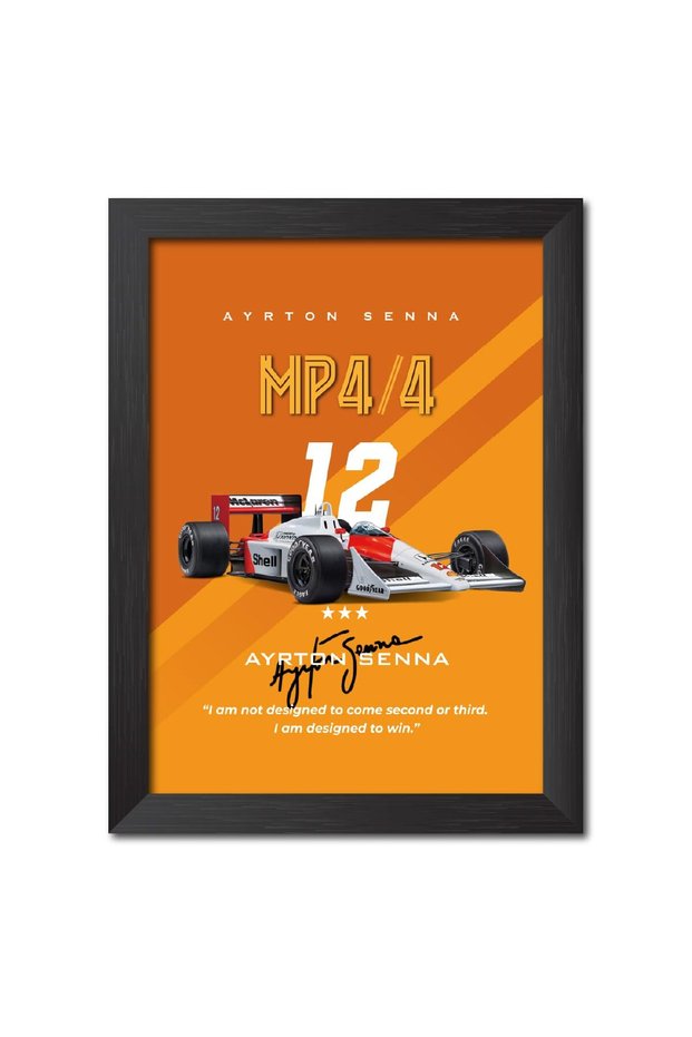 Alayra Ayrton Senna F1 Poster McLaren MP4/4 Formula One Photo Frame Painting with Black Texture