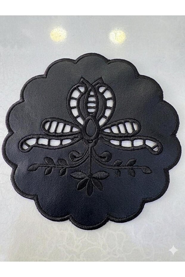 6 Pieces of Double-Sided Leather Hole-Embroidered Coffee Coasters & Cocktail Napkins & Coasters.