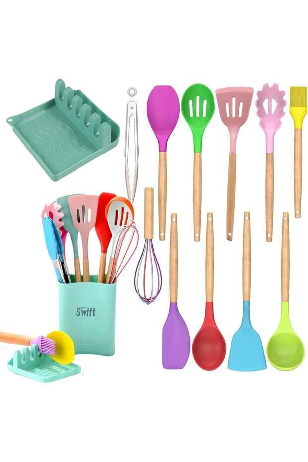 Silicone Cooking Utensil Set, 13 Pcs Kitchen Utensils Cooking Spatulas Nonstick Heat Resistant