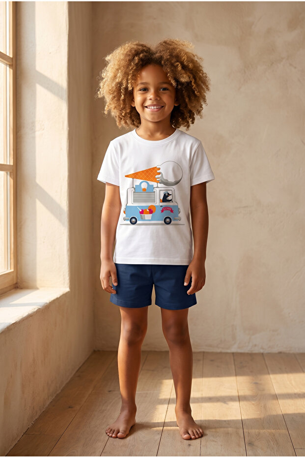 Children's Ice Cream Patterned Shorts Pajama Set