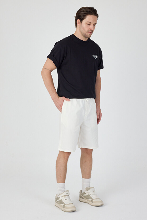 Regular Fit Beli Lastikli Rahat Kalıp Basic Beyaz Erkek Şort - 6