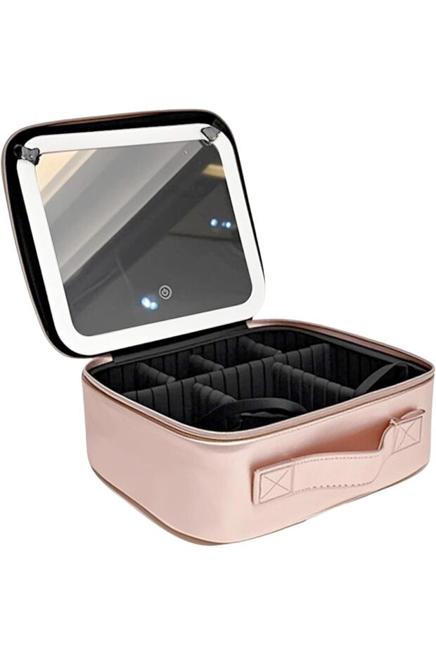 Makeup Bag with LED Mirror, 3 Color & Stepless Dimmable Rechargeable Lighted Cosmetic Bag, Travel Makeup Train Case
