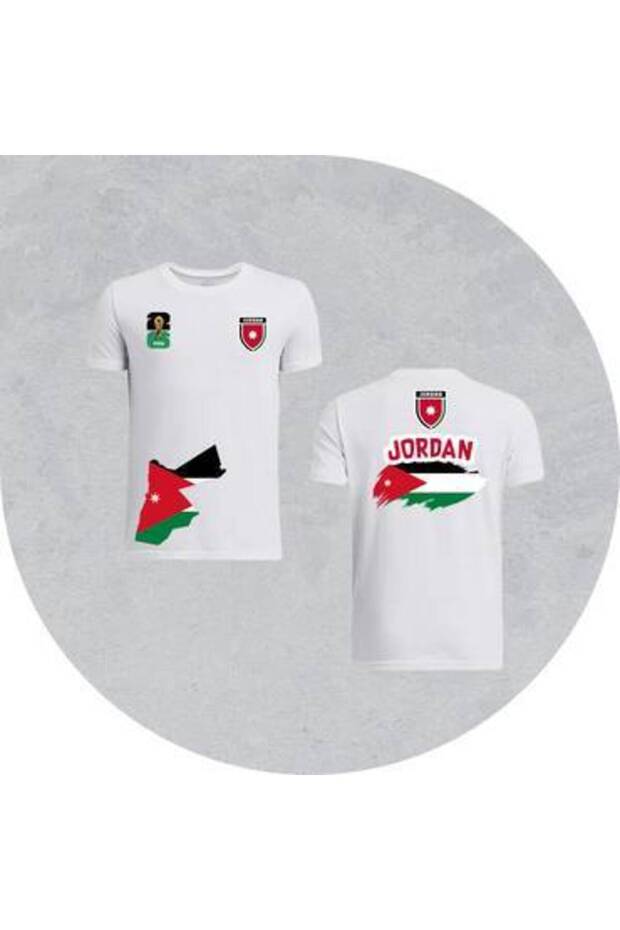 تي شيرت منتخب الاردن ابيض بوليستر رياضي