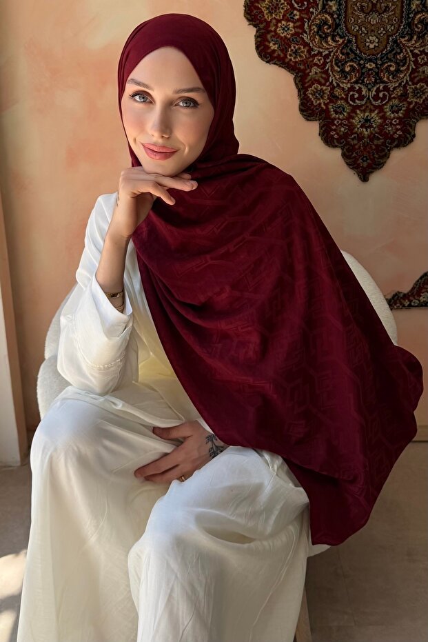 Burgundy Patterned Cotton Shawl