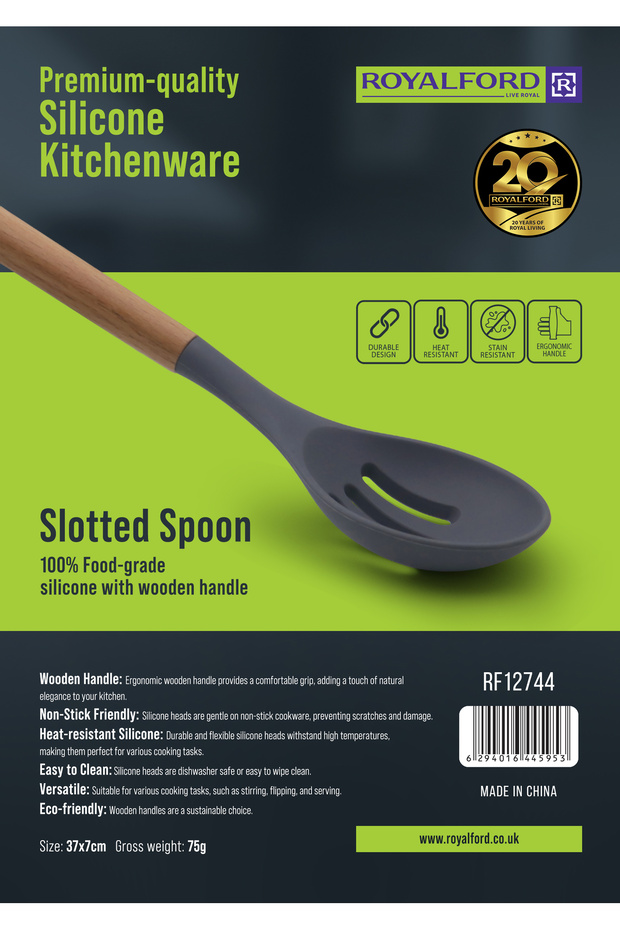 Non-Stick Silicone Heat-Resistant Slotted Spoon Kitchen Utensils Kitchen Tools RF12744 Dishwasher Safe 37cm x 7cm