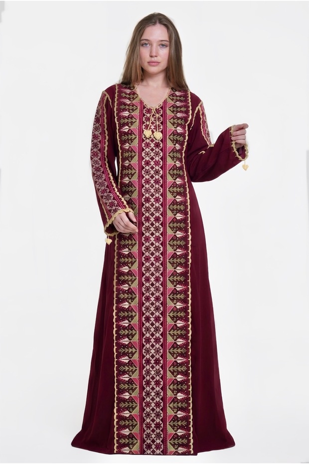 Ladies Printed Jalabiya - Full-Sleeve crepe Dress with All Over Prints