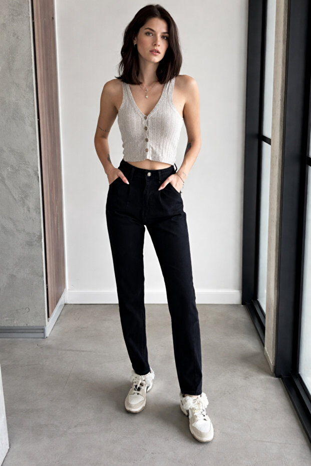 Women's Wide Leg Stretchy Black Baggy Jeans