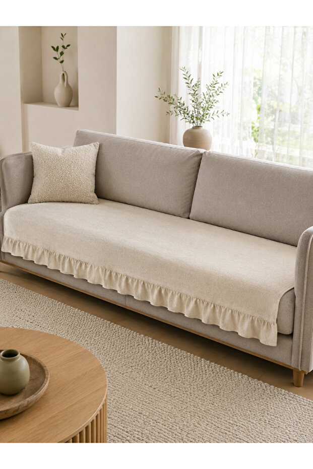 Linen Ruffle Sofa Cover Decorative Bohemian Sofa Cover for Sofa Bed Covering the Seating Area