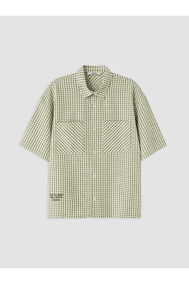 Xside Green Relax Fit Plaid Men's Shirt
