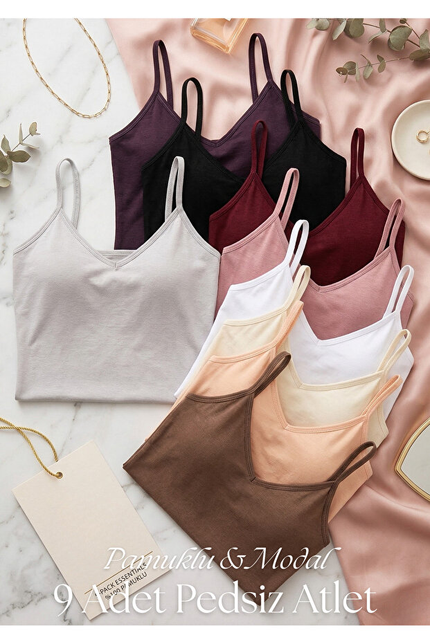 Women's 9-Pack Cotton Modal V-Neck Thin Strap Undershirt - Soft Textured Stretch Undershirt
