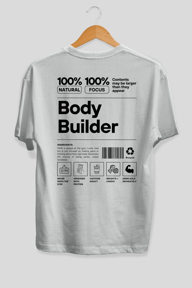 Body Builder 2 Oversize Back Printed White T-Shirt 100% Cotton Streetwear Premium Comfortable Fit