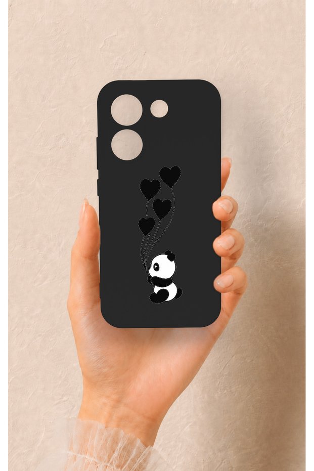 Poco X8 Pro Compatible Heart Panda Patterned Silicone Case
