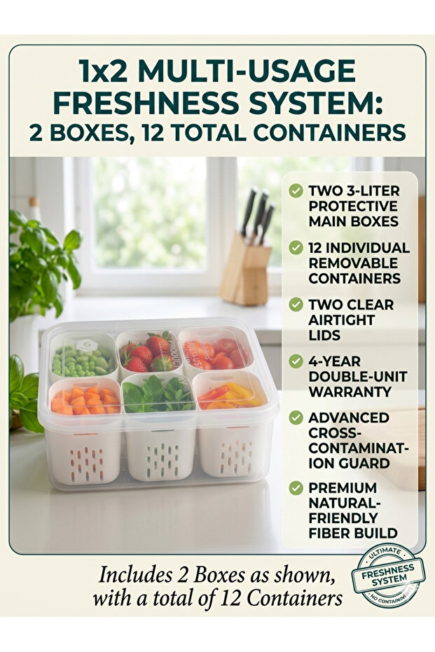 1×2 Multi-Usage Freshness System: 2 Boxes, 12 Total Containers - 3