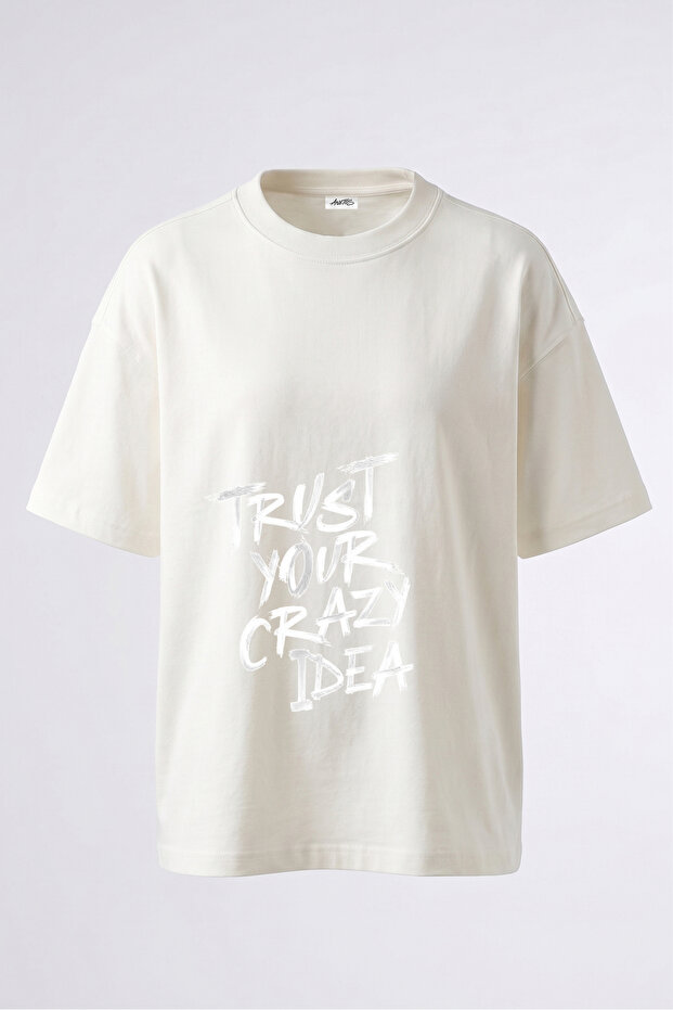 Crazy Idea Design Back Printed Cotton White Oversize T-Shirt