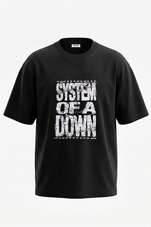 System of a Down_4 Design Back Printed Cotton Black Oversize T-Shirt