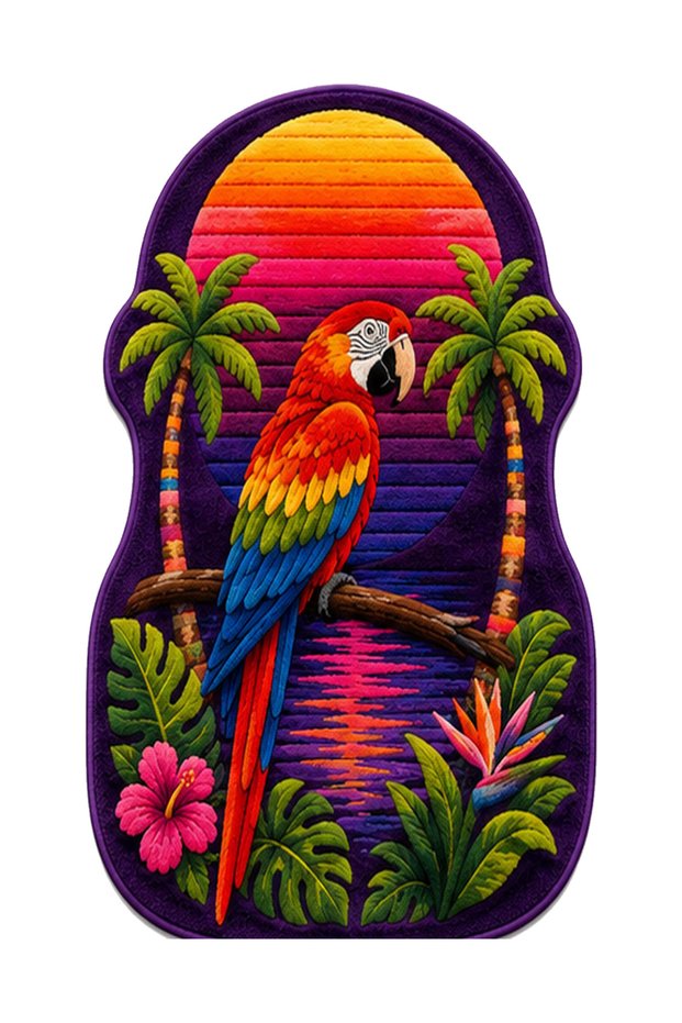 Sdt Custom Cut Tropical Parrot and Palm Pattern Purple Woven Base Decorative Carpet Sdt3000