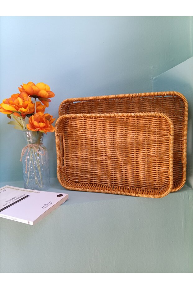 Rattan ikili tepsi