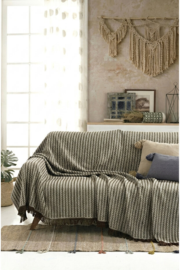 Cotton Fringed Sofa Cover Multi-Purpose Cover | Sofa Shawl | Sofa Bed Cover 170X220 cm
