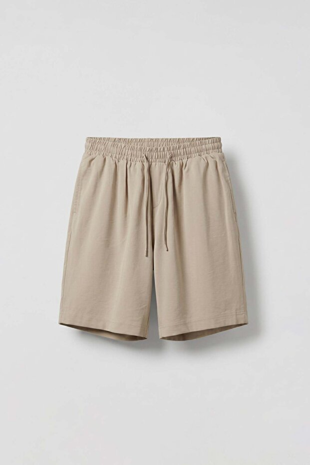 Men's Relaxed Fit Elastic Waist Fabric Shorts Beige