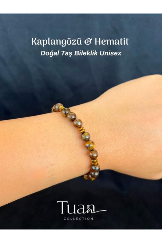 Unisex Tiger's Eye Hematite Natural Stone Bracelet Steel Material Daily Use Grounding Power and Energy