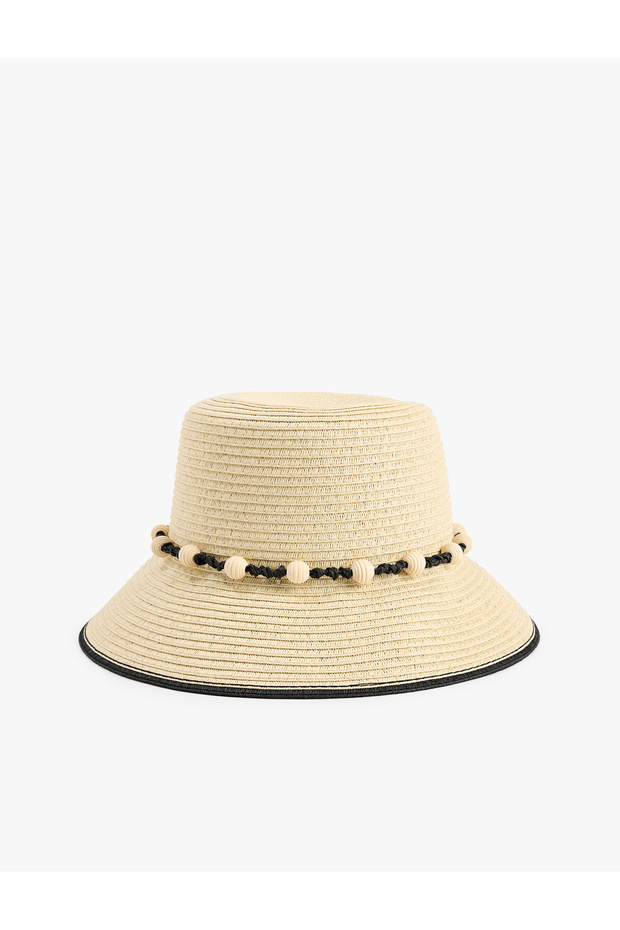 Bucket Straw Hat with Bead Detail