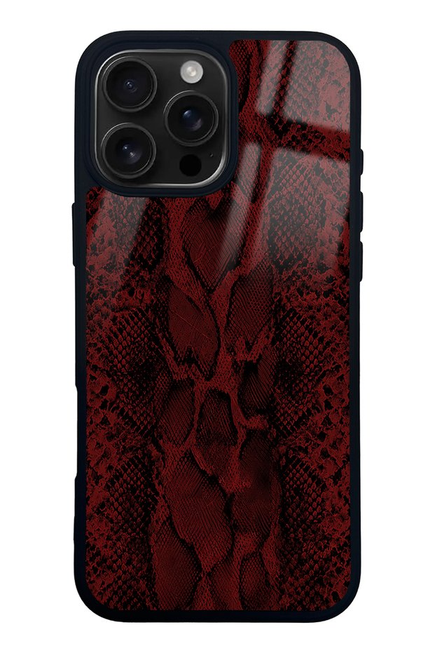 iPhone 16 Pro Max Red Leather Design Glossy Phone Case