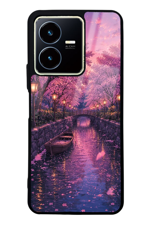 Vivo Y35 Sakura Twilight Canal Design Glossy Phone Case