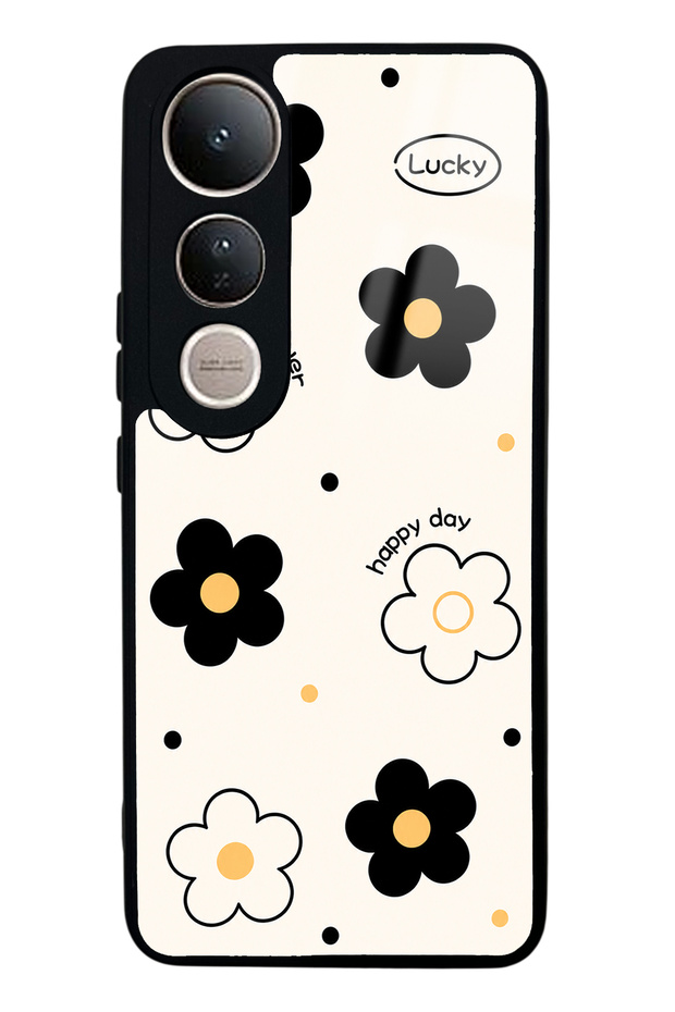 Vivo V50 Lite White Glossy Phone Case with Lucky Happy Day Design