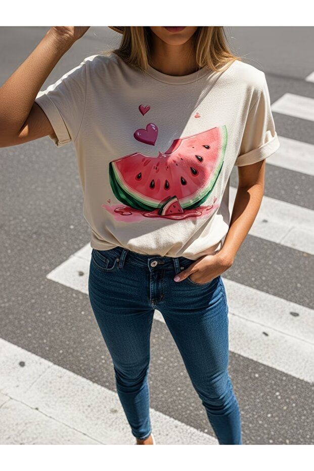 Women's Watermelon Printed Oversize T-Shirt Casual