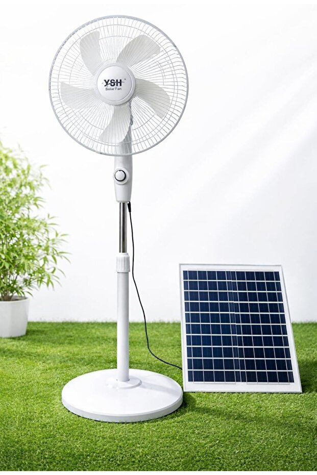Solar Powered Pedestal Fan with Solar Panel, Rechargeable Standing Fan for Outdoor, Camping, Home