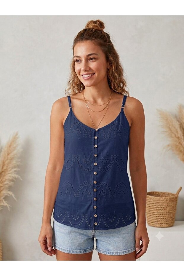 Muslin Bluz with Hanging Button Detail