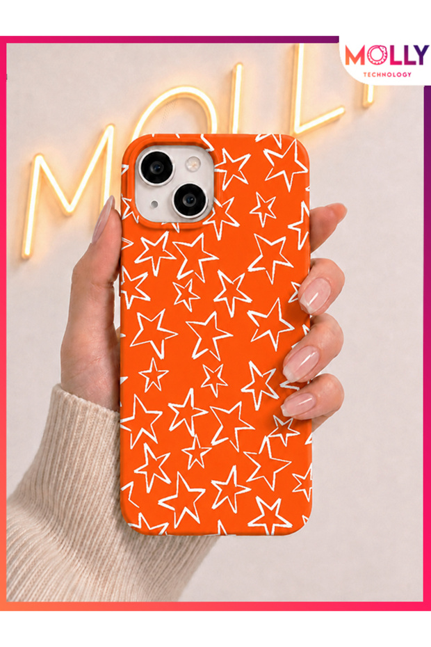 Orange Star Sketch Pattern Inside Velvet Silicone Case for iPhone 13 / 14