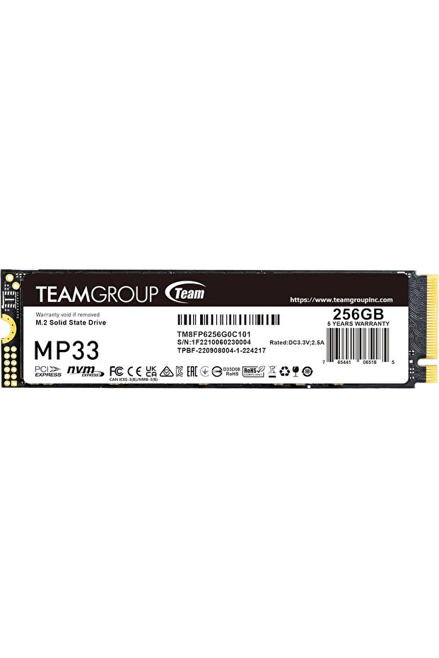 Teamgroup MP33 256GB M.2 PCIe 3.0 x4 with NVMe 1.3 Internal Solid State Drive SSD 1600MB/s Read,1000MB/s Write