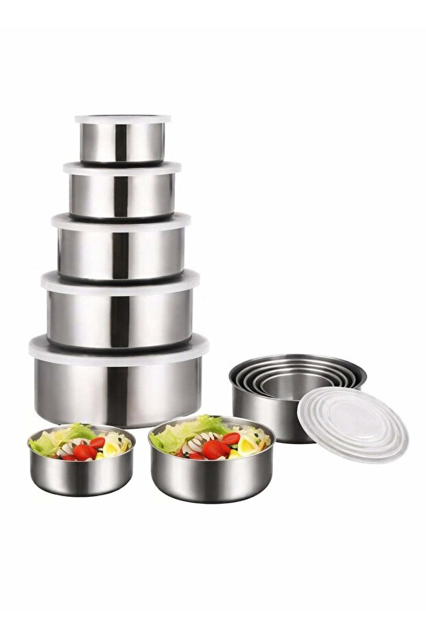 Stainless Steel Food Containers with Lid, Lunch Box, Leak-Proof, Round, Reusable, 5-Pack